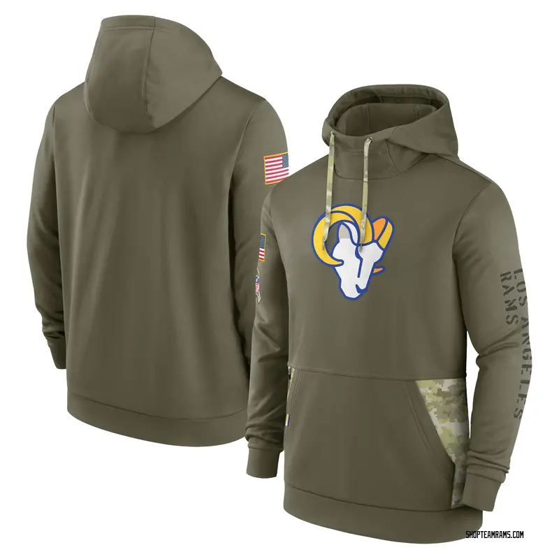 Nike Los Angeles Rams Olive 2022 Salute to Service Therma Performance Pullover Hoodie - Men's